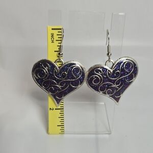 #193- Silver and Purple Swirl Heart Earrings
